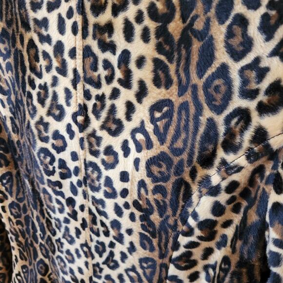 Vintage Leopard Print Faux Fur Coat Mid Length Double Breasted Y Apparel USA - Picture 9 of 14